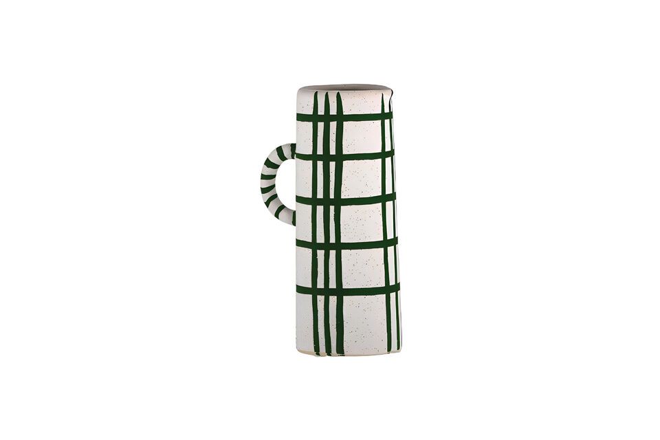 Questa brocca decorativa in ceramica bianca con linee verdi di Lamothe aggiungerà un tocco di