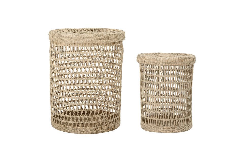 Cestino con coperchio - Beige/seagrass - HOME