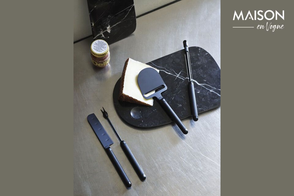 Coltello da formaggio in acciaio inox e ceramica nera Pebble, oggetto di design