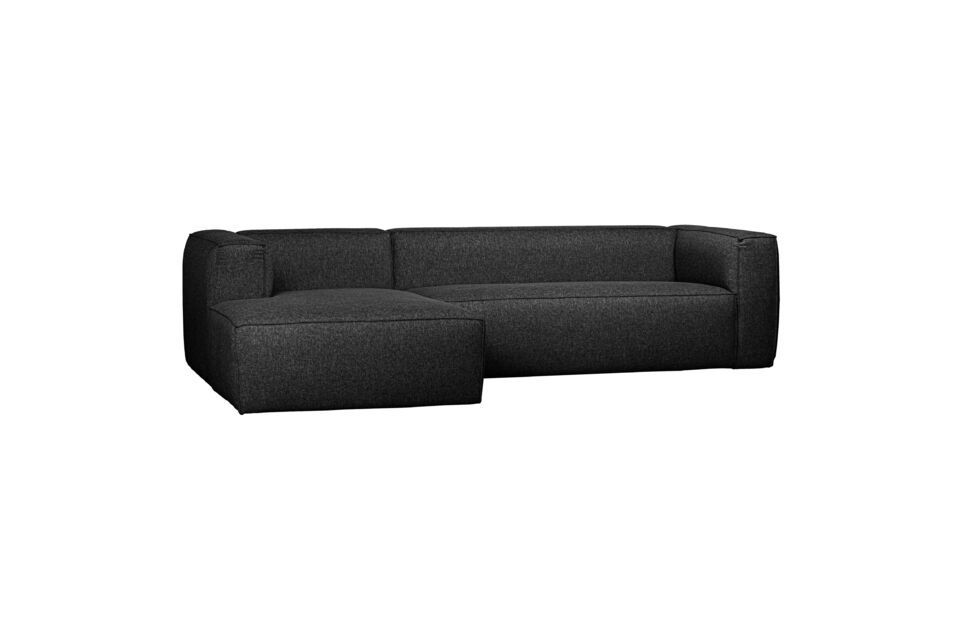 Con una silhouette elegante, il divano Bean è rivestito in tessuto grigio scuro di alta qualità