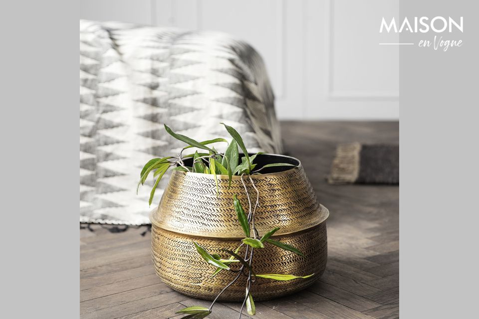Fioriera in alluminio con finitura in ottone Rattan House Doctor
