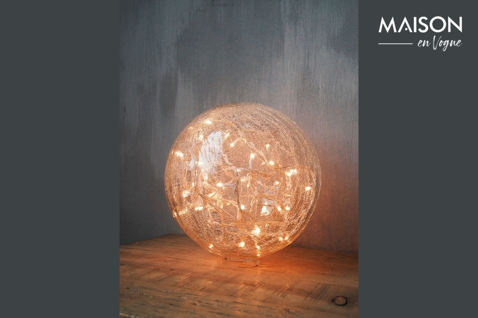 Lampada da tavolo 25 cm sfera di vetro trasparente incrinata Chehoma