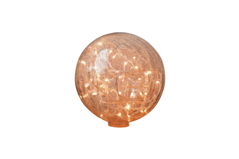 Questa lampada da tavolo da 25 cm con sfera di vetro trasparente incrinata rivela un effetto di luce