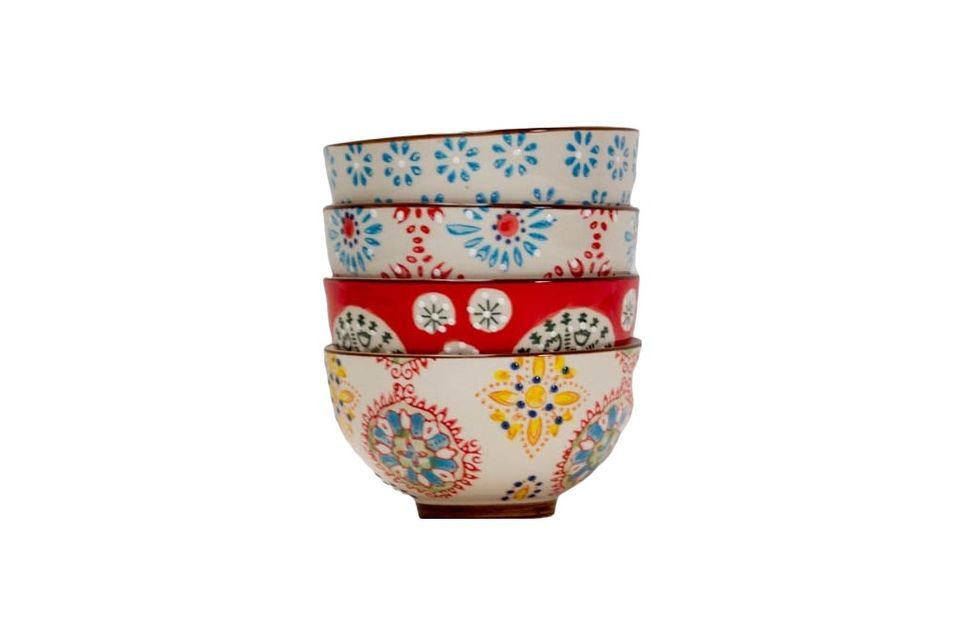 Serie di 4 Bohemian piccole ciotole in ceramica Chehoma - 11cm