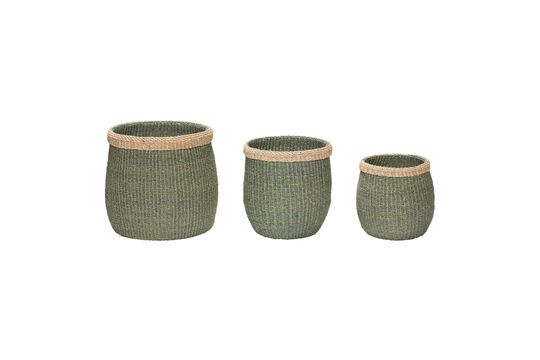 Set di 3 cesti in fibra naturale verde muschio