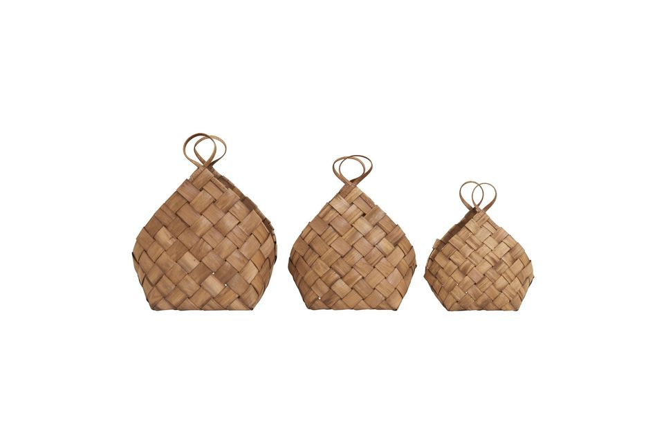 Set di 3 cesti in pino beige Conical House Doctor