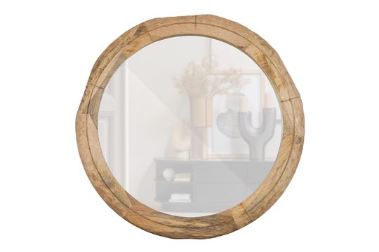 Specchio rotondo in legno di mango, beige Rion