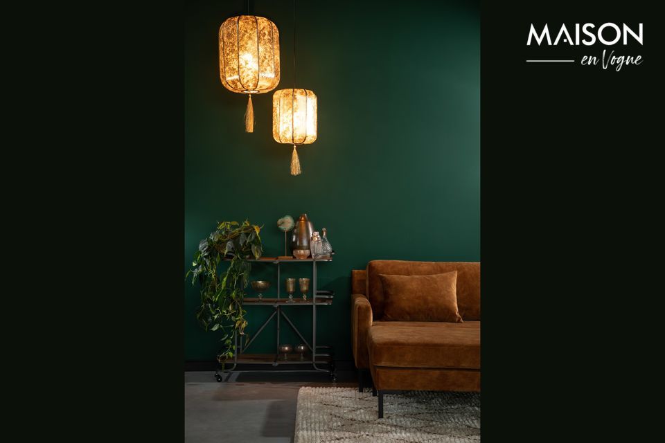 Lampada asiatica con frange d'oro