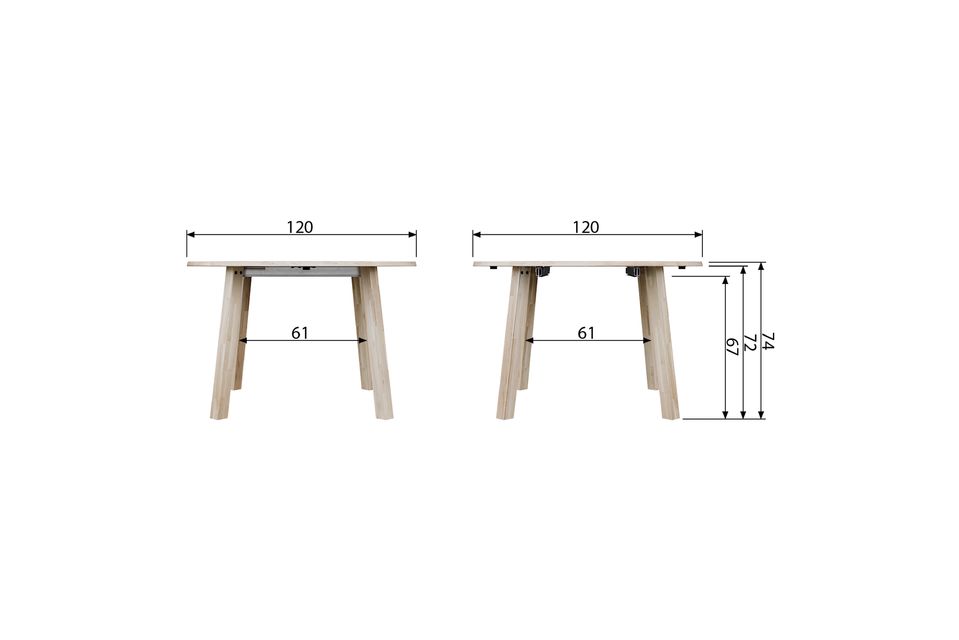 Lo spessore del piano è di 24 mm e l\'altezza totale del tavolo è di 74,3 cm