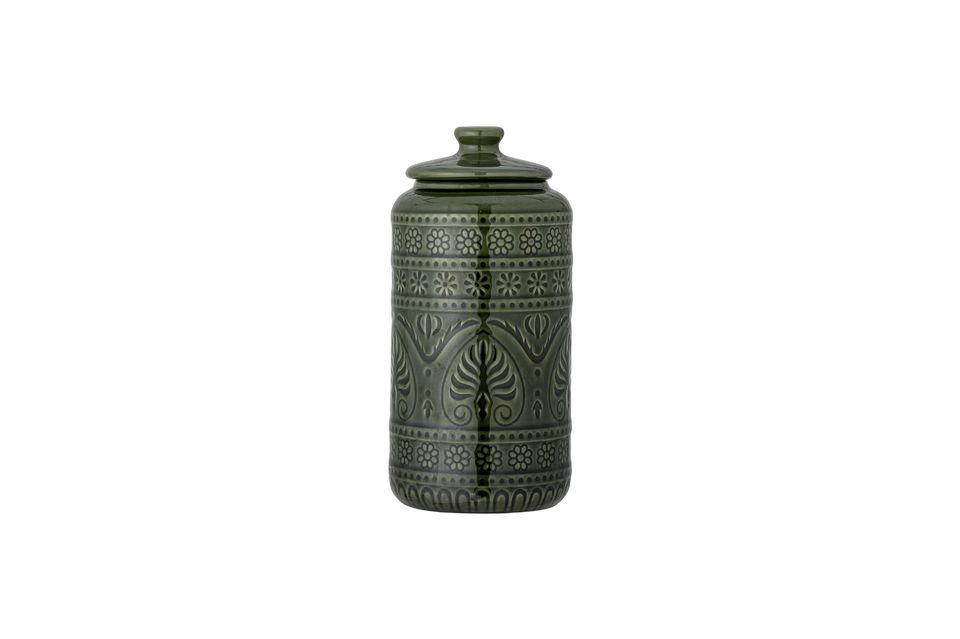 Vaso con coperchio verde in gres Rani Bloomingville