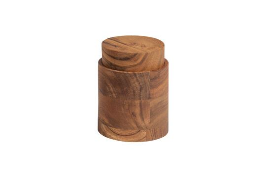 Vaso in legno di acacia beige opalino con coperchio Foto ritagliata